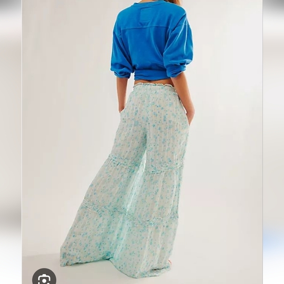 Free People Light Blue Floral Wide-Leg Palazzo Pants - Picture 6 of 16